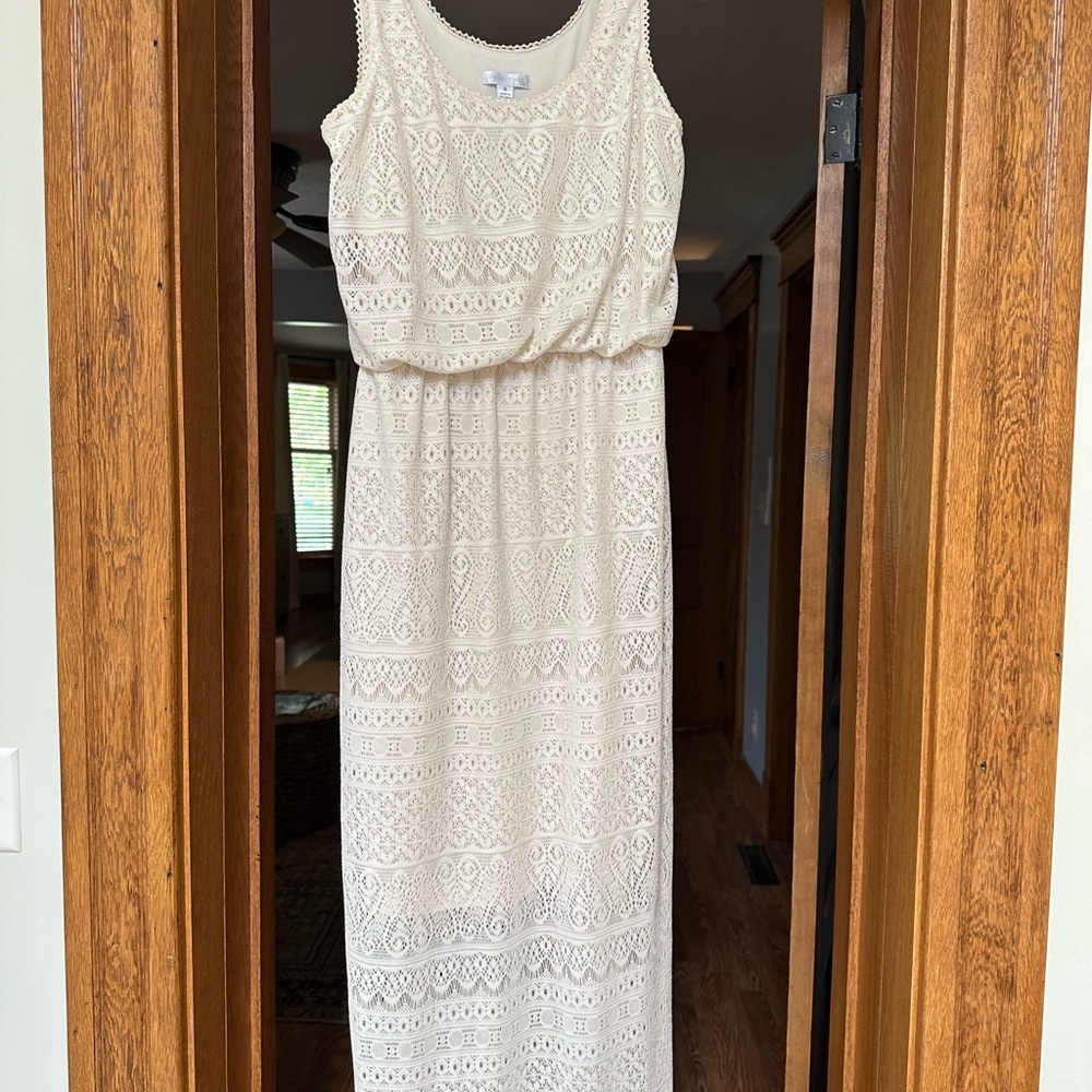 London Times Cream Crochet Maxi Dress